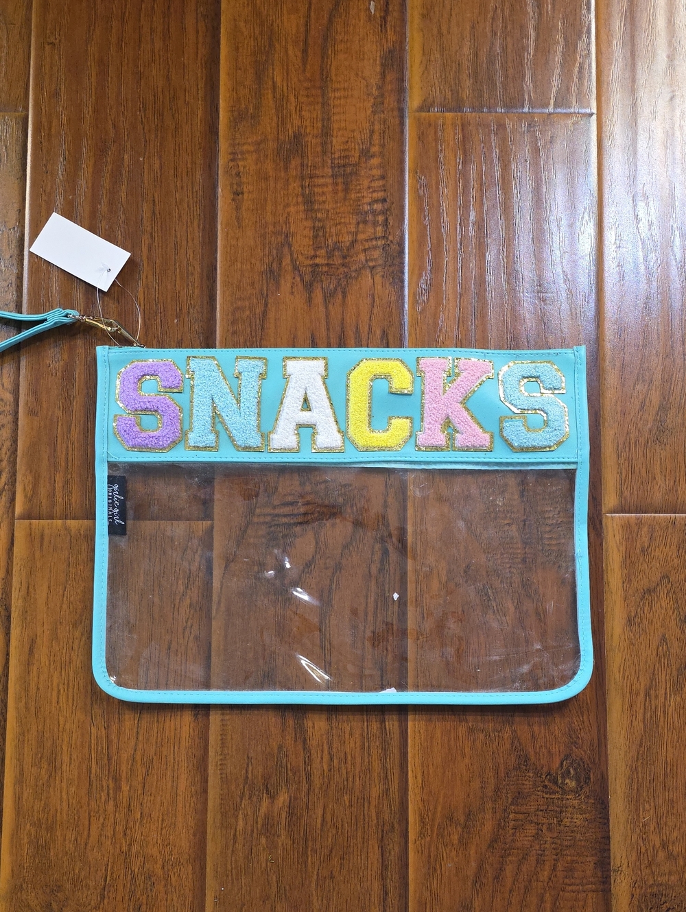 Kids Clear Snack Pouch with Aqua Trim and Pastel Lettering